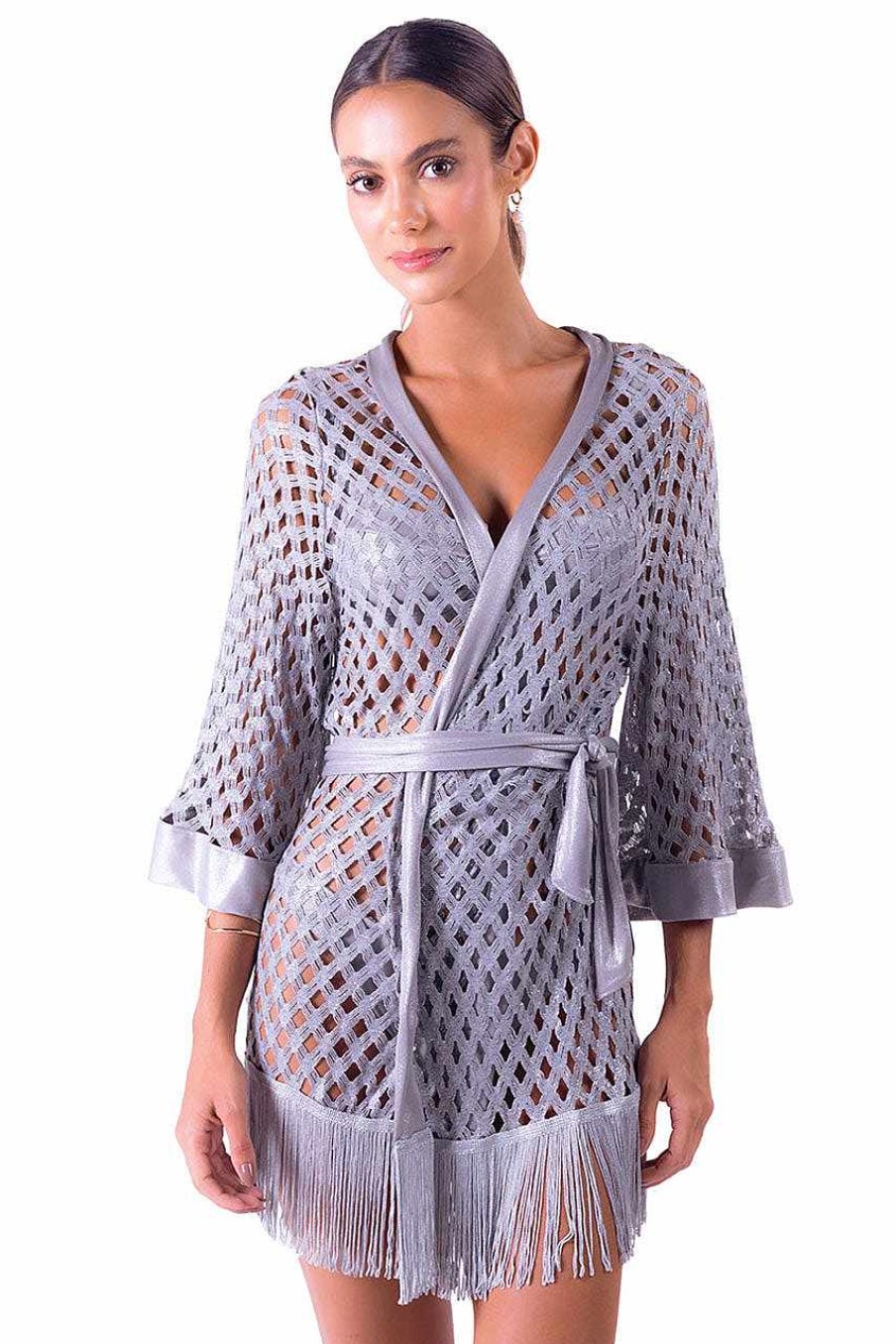 Ropa Despi | Kimono Con Flecos - Brillo Plateado